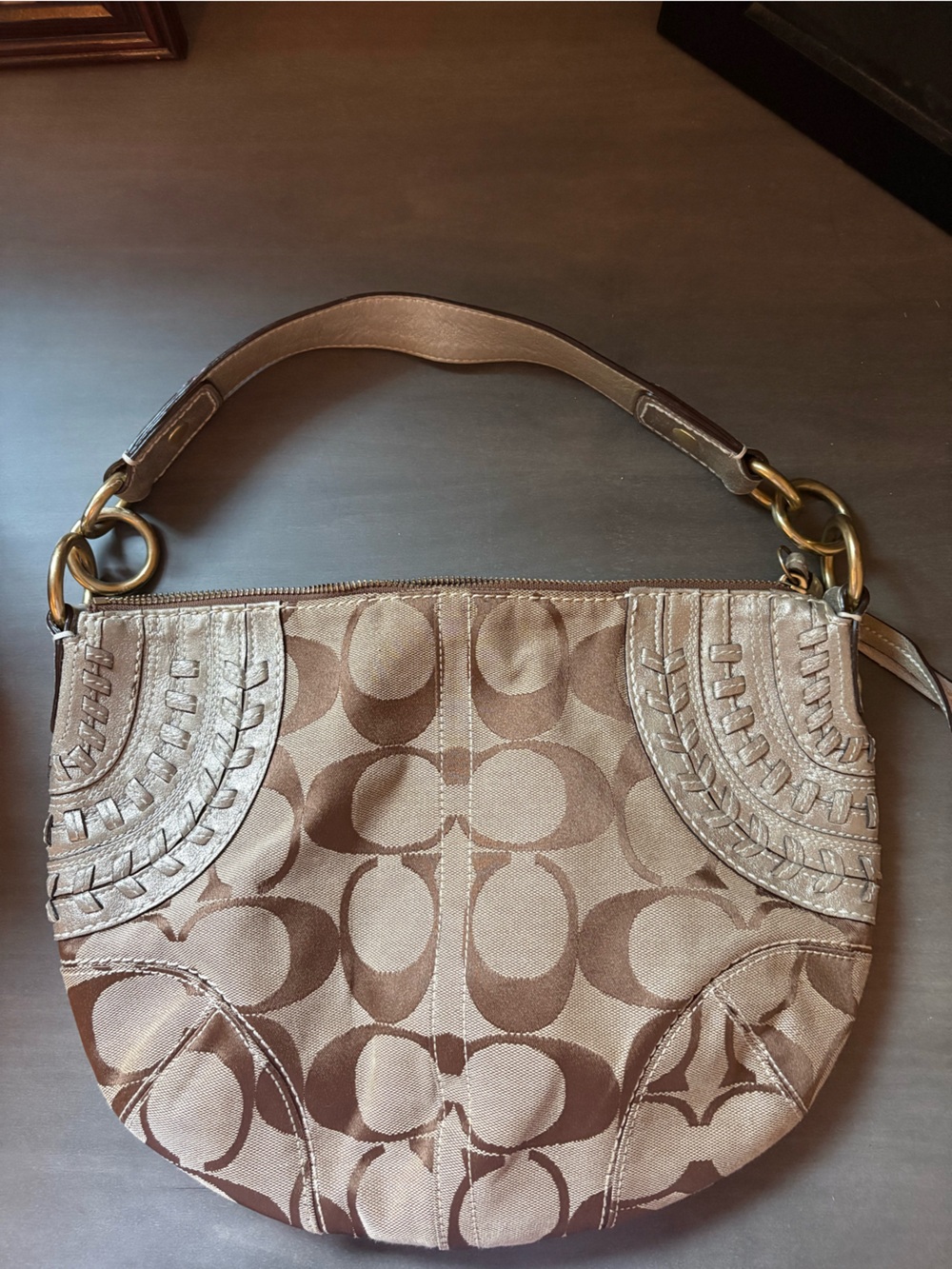 Coach Brown and Tan Signature Canvas Shoulder Bag